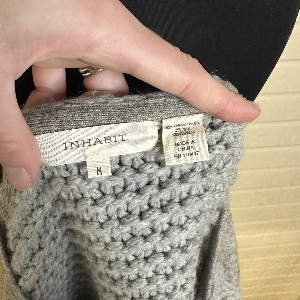 Inhabit Chunky Knit Sweater Wool Yak Alpaca Sz M Gray Scoop Neck Warm‎ Winter
